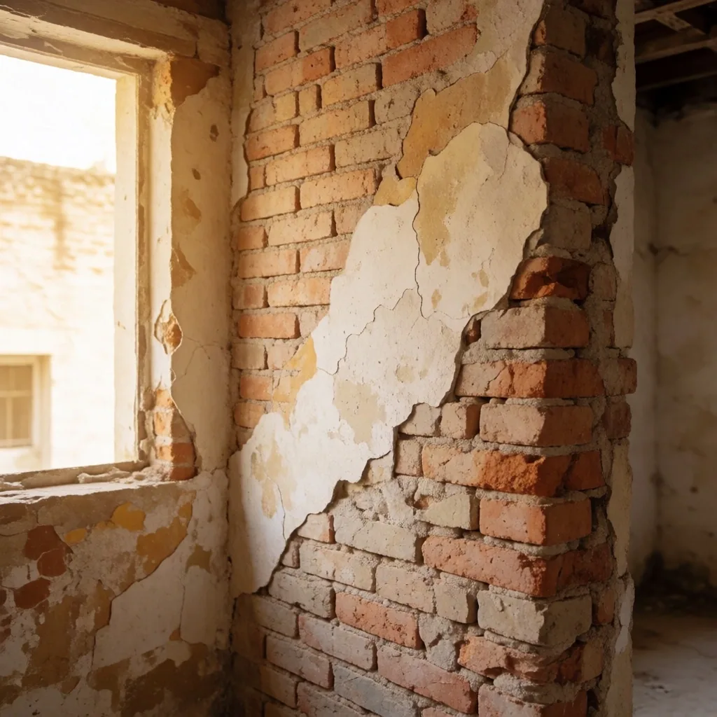 Muro portante con fisuras y humedad ascendente en local comercial